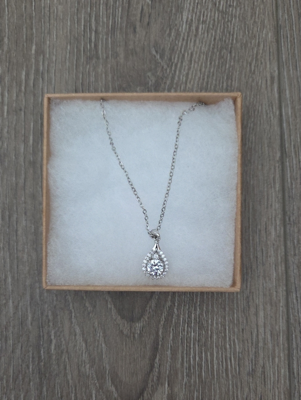 Sterling Silver White Teardrop Halo Pendant Necklace